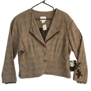 Vtg NWT Cropped Plaid Blazer XL Velvet Applique Y2K Academia Grunge Whimsigoth